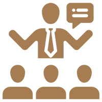 A brown pixel art picture of a man in a tie
