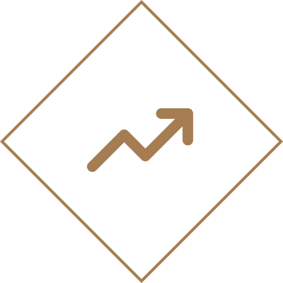 A brown arrow pointing up in the shape of an upward sign.