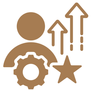A brown image of an icon with arrows and a star.